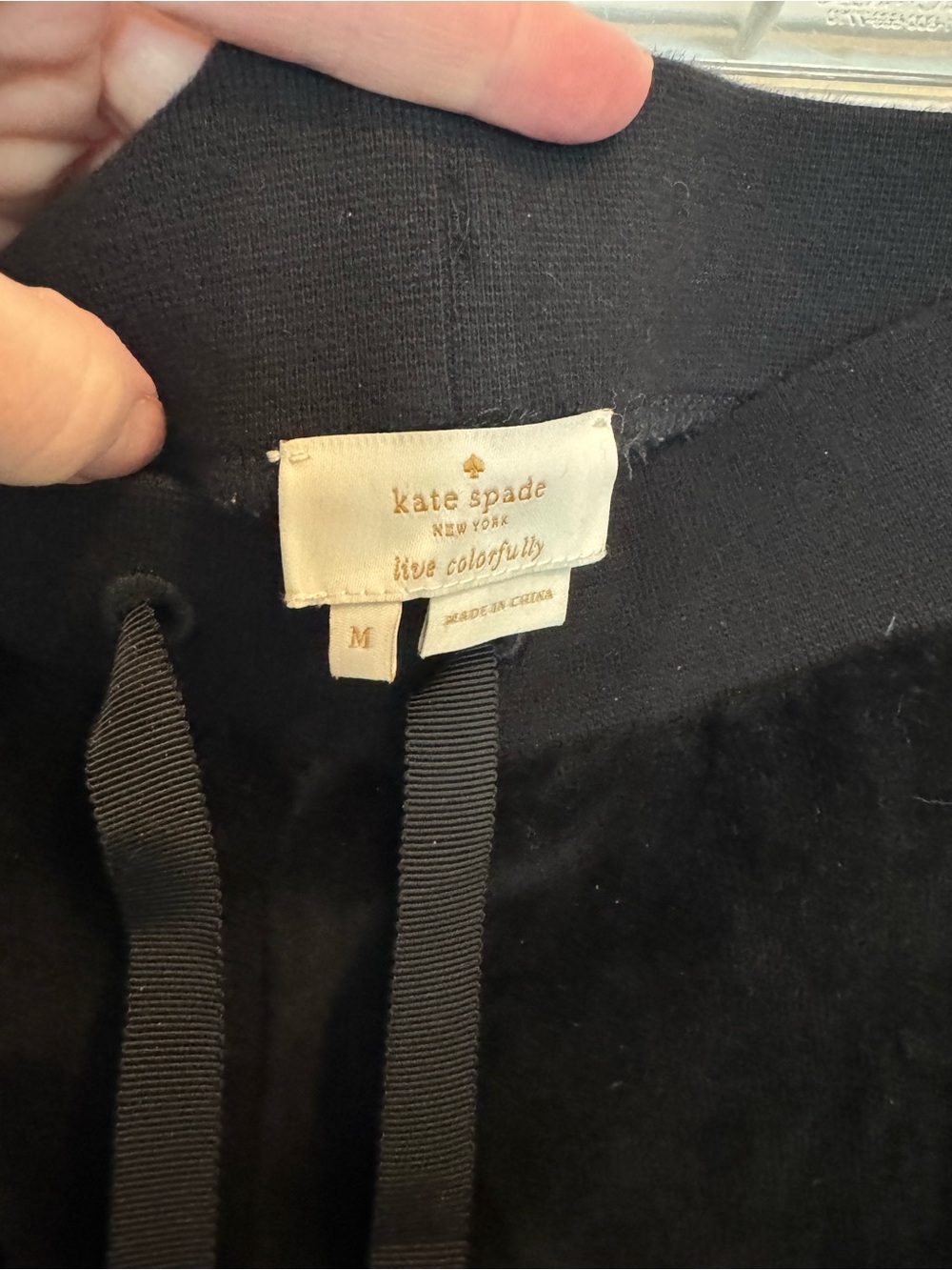 kate spade Black velvet joggers with Grosgrain Drawstrings